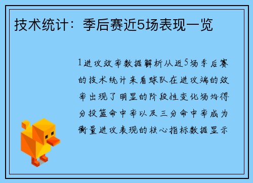 技术统计：季后赛近5场表现一览