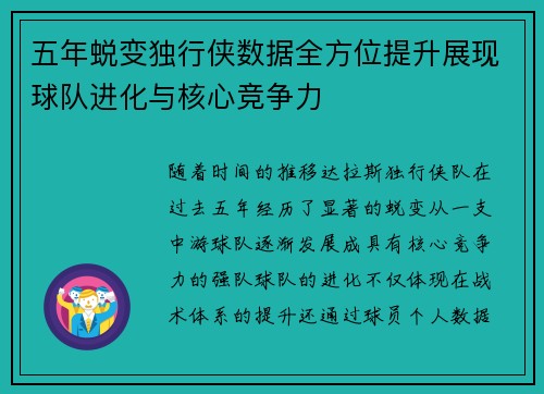 五年蜕变独行侠数据全方位提升展现球队进化与核心竞争力